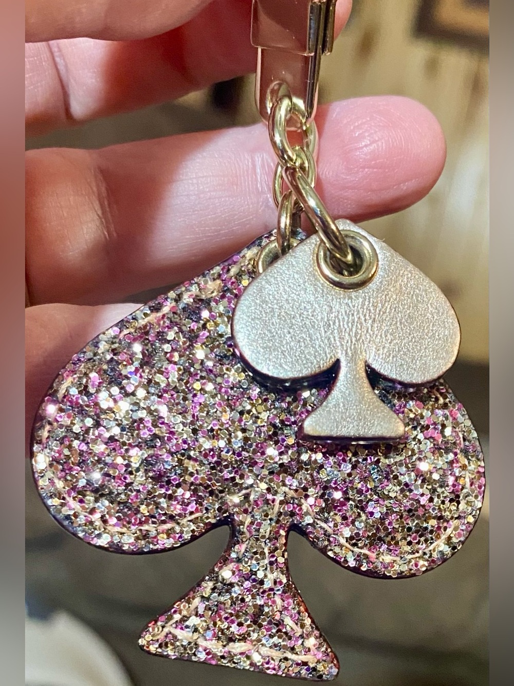 Kate Spade New York stacked spade glitter keychain/bag charm - Picture 3 of 4